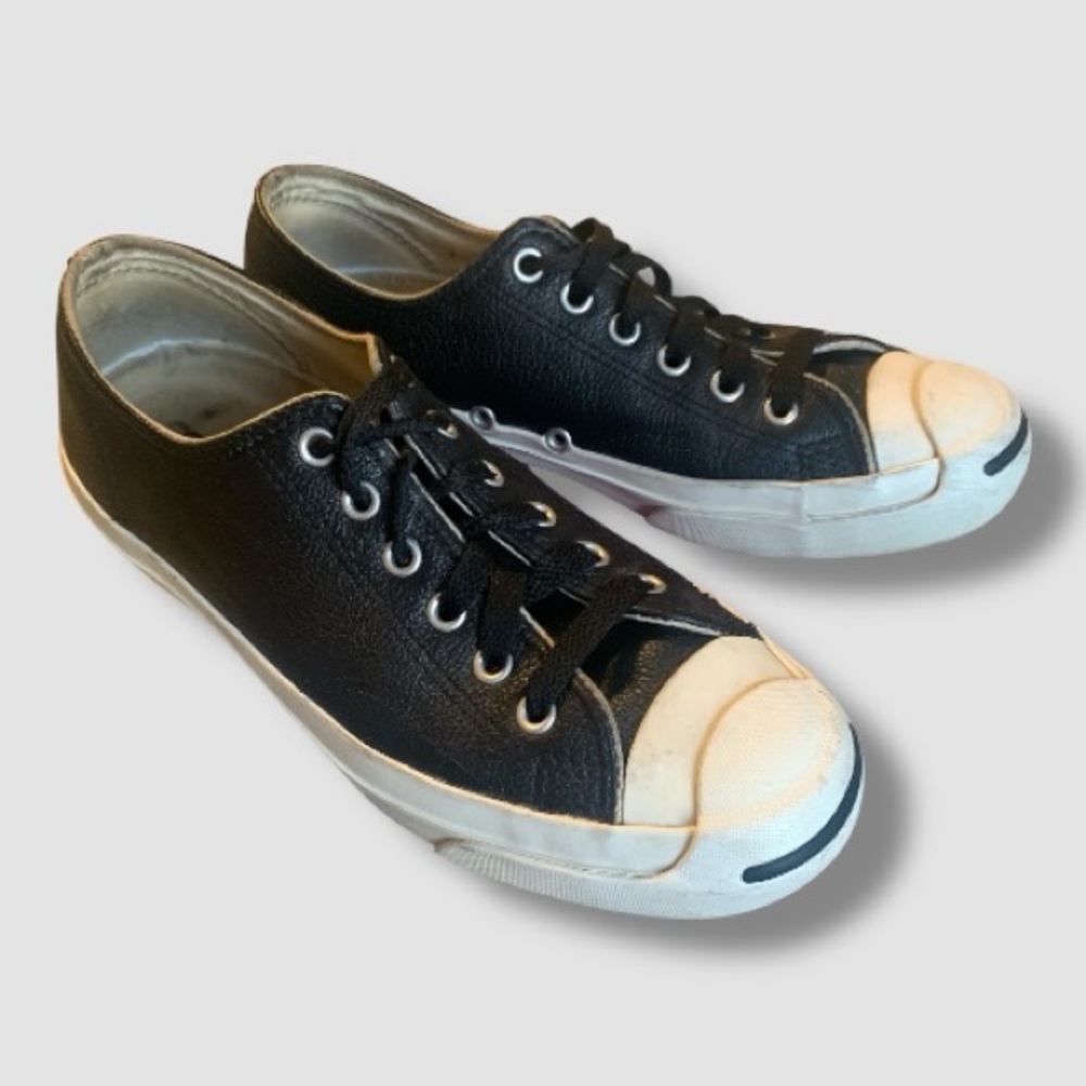 Converse Jack Purcell Black Pebbled Leather Low Top Sneakers Sz 7.5